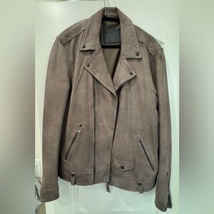 AllSaints Milo Suede Leather Biker Jacket Slate Grey Men’s Large-never worn